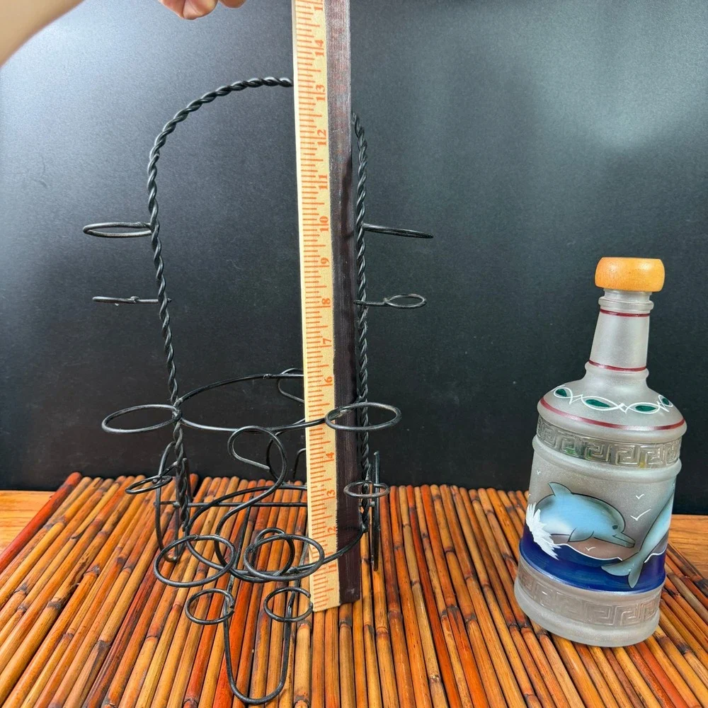 Dolphin Hand painted Decanter Set Rack w 6 shot glasses Island Tequila Tiki Set